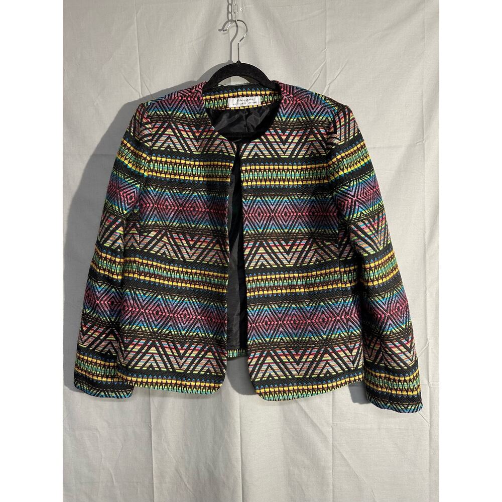 Y2K Vintage Jacket Women Large Black Colorful Western Aztec Boho Artsy Tapestry - Picture 4 of 6